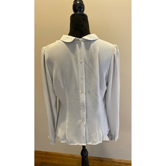 Jonathan Martin Blouse Sz 13 / 14 Fitted Sheer Gray Peter Pan Collar Button Back - Picture 5 of 12